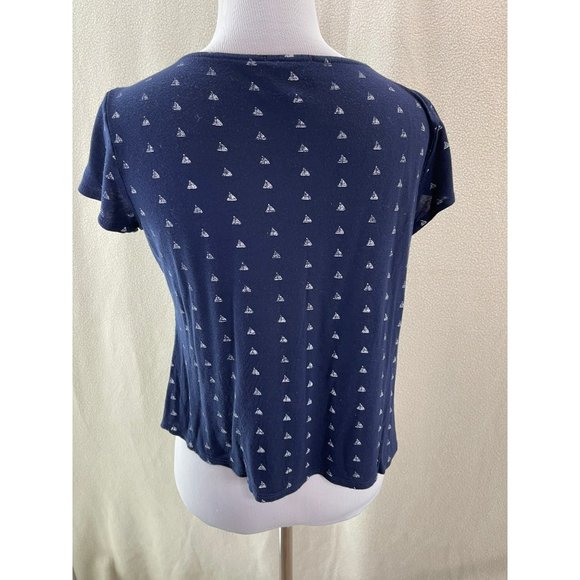 W-5 Navy Blue Nautical Sailboat Crop Top, Size Small - Picture 5 of 9